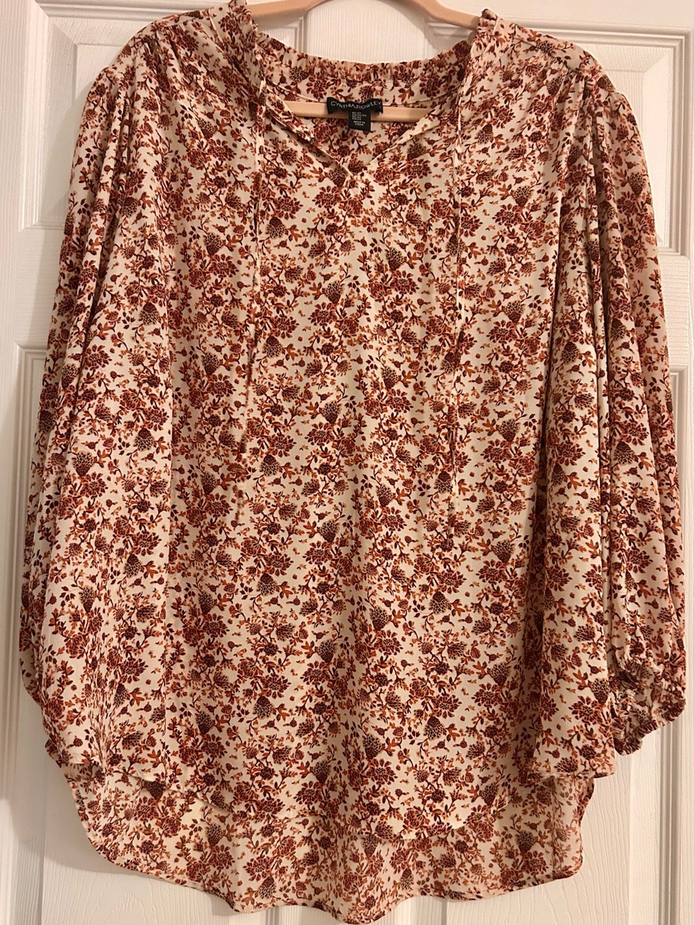 Cynthia Rowley Cream Blouse with Rust Floral Print